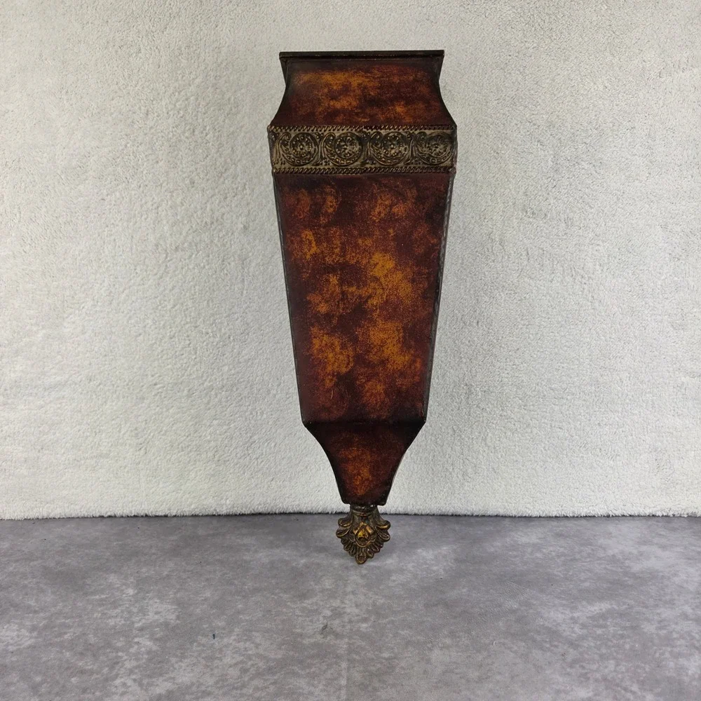 Large Ornate Wall Pocket Vase Burnt Orange Gold Trim Mediterranean Style 4632-L